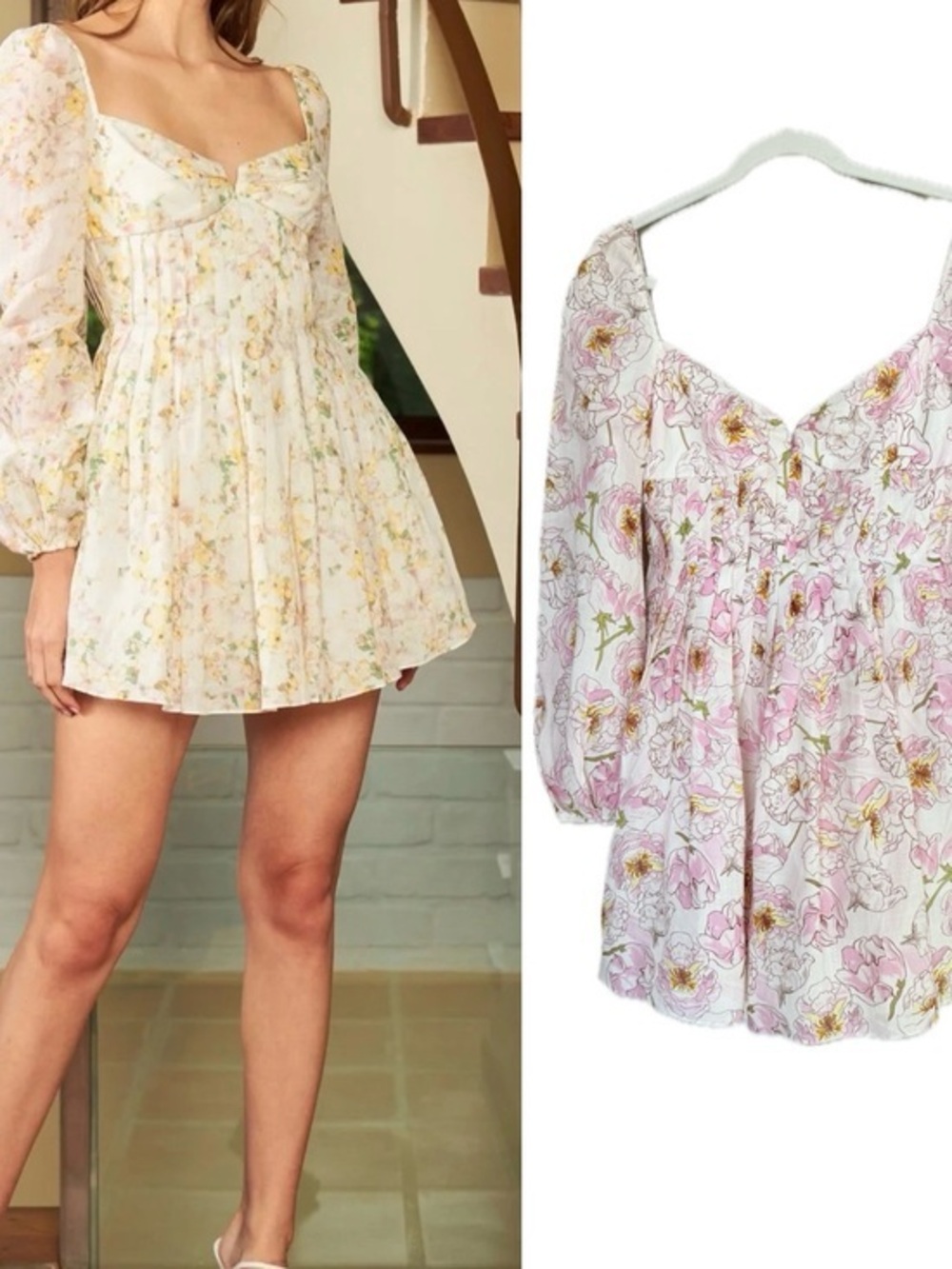 Sau Lee Poppy Pink Floral Long Sleeve Mini Dress S (6)